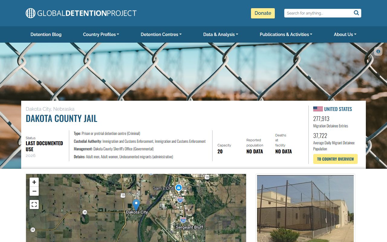 Global Detention Project profile for Dakota County Jail showing ICE and USMS detention information